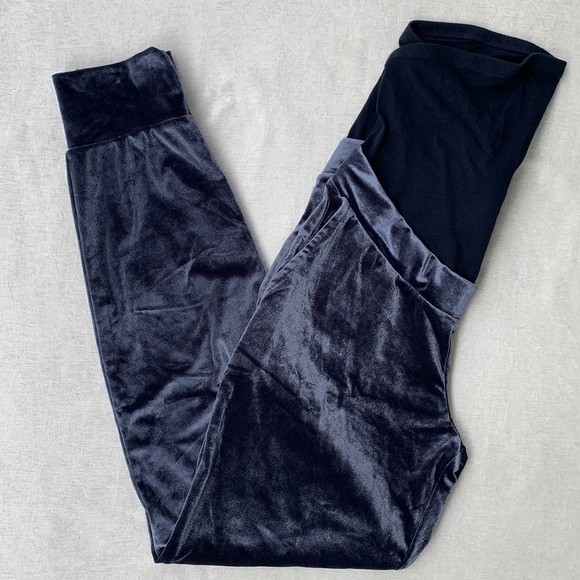 H&M Mama Blue Velour Velvet Jogger Maternity Pants - Picture 3 of 13